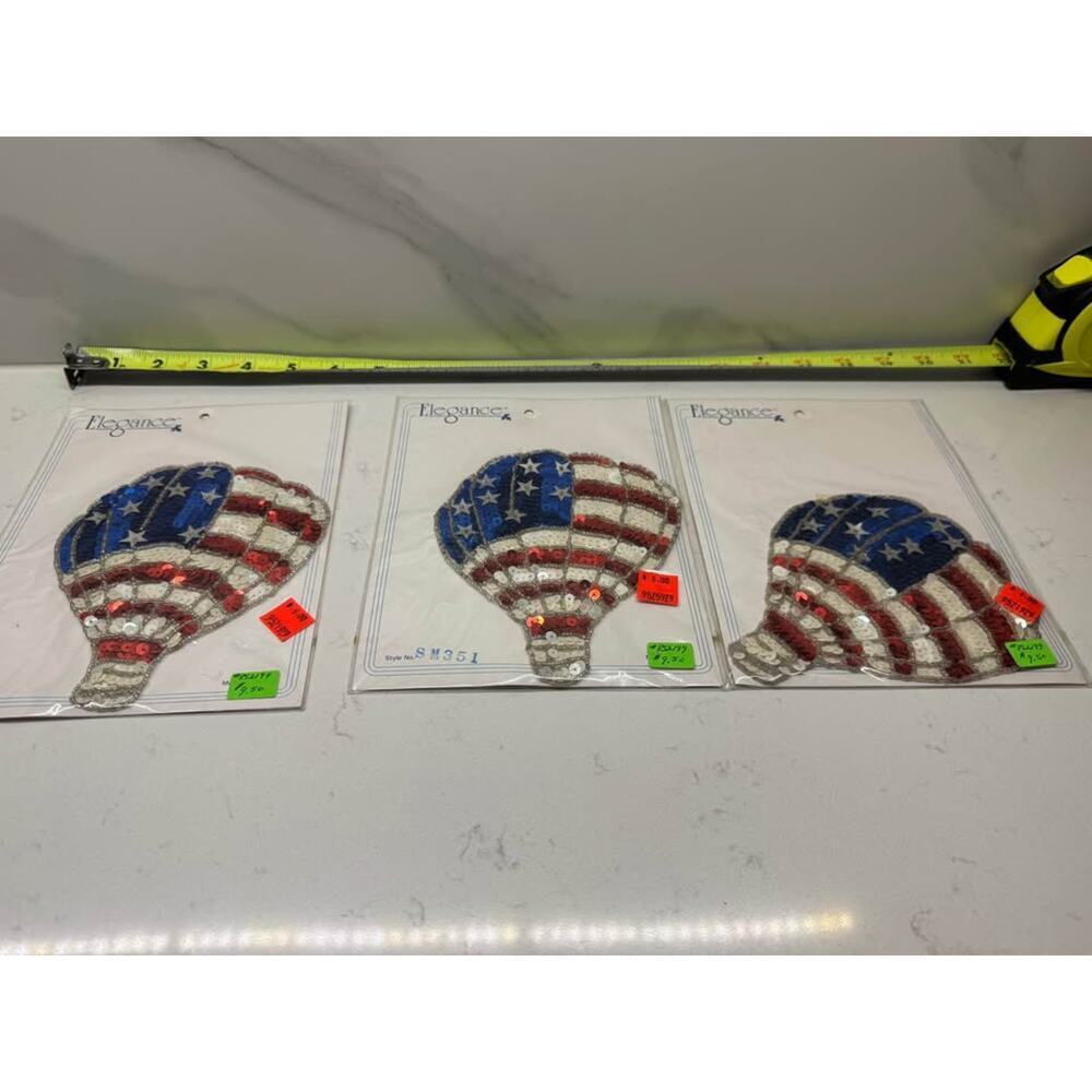 Elegance Vtg New Hot Air Balloon American Flag Sequin Appliqué patches  lot of 3 - Picture 2 of 2